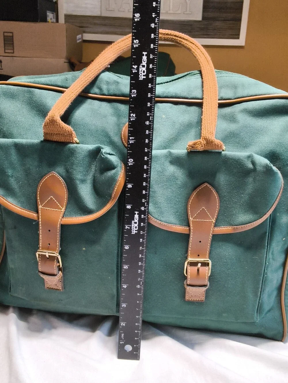 Vintage Ralph Lauren Polo Canvas Briefcase Laptop Bag Green Brown Leather Trim